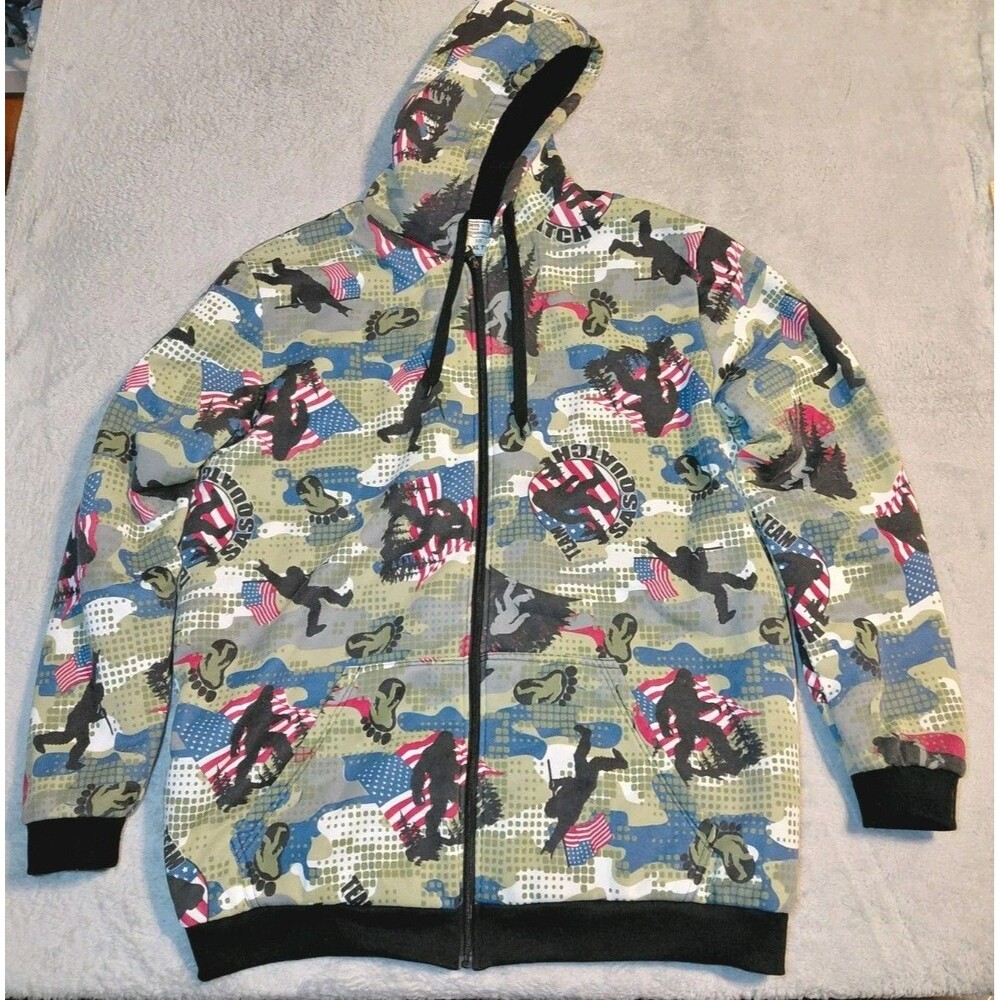 Big Ball Sports Men Camo Sasquatch Hoodie Americana Sz XLT Sherpa Lined Gorpcore